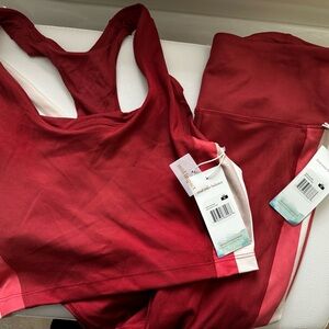 Balance Collection Red Sports Bra and Leggings Side Stripe Medium NWT